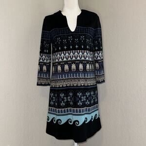 J. McLaughlin Shift Dress Women's Small Black Blue Boho Casual Back Zip